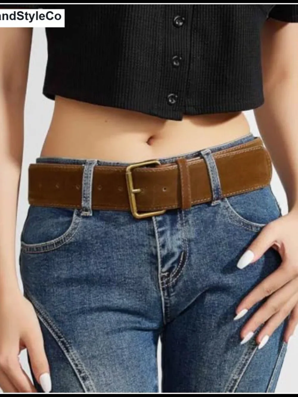 PU Western Belt Wide Chunky Suede Gold Buckle